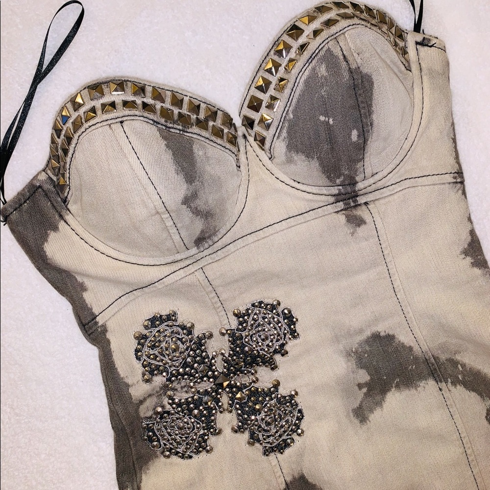 GUESS Premium Studded Stretch Denim Bustier Dress